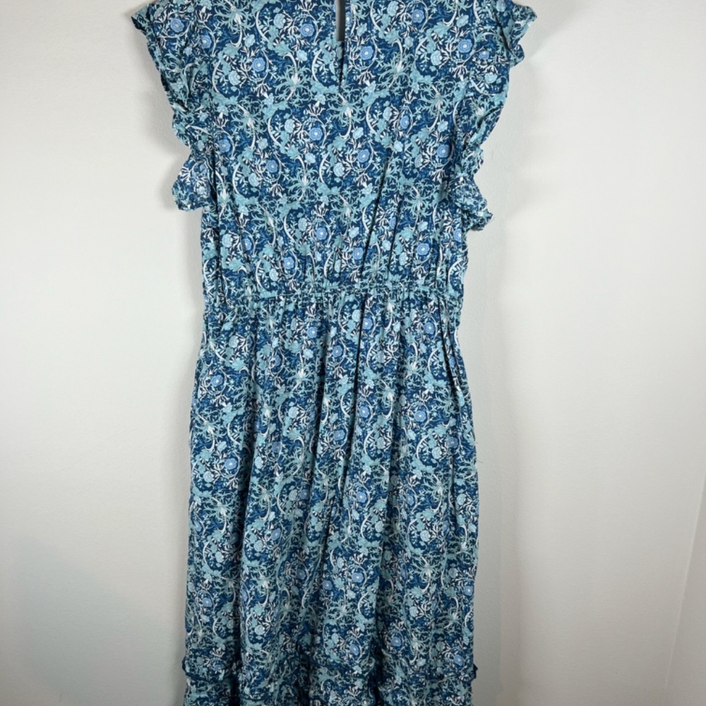 Anthropologie THML Floral Midi Dress Blue White Large Dainty Tiered Ruffle Boho - Picture 8 of 13